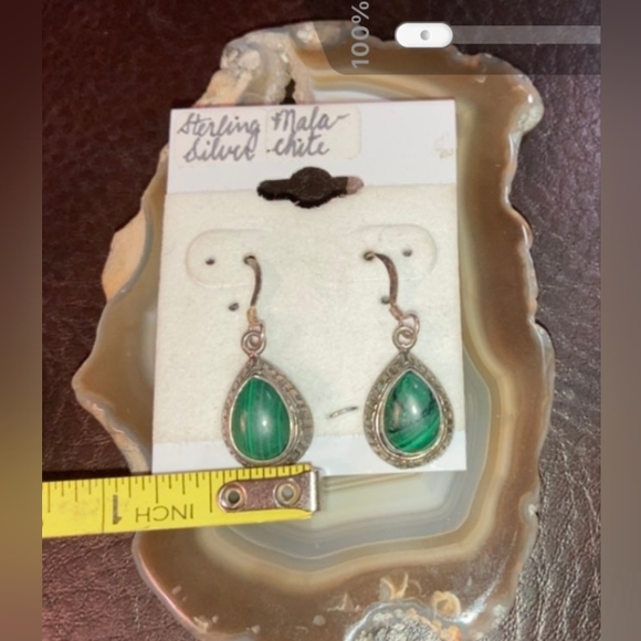 Natural Malachite Pear Shape 925 Sterling Silver Handmade Dangle Drop Earring - Picture 4 of 7